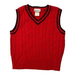 SAMARA V-Neck Pullover Sweater Vest Boy's Size 24 Months Red Navy Trim Christmas